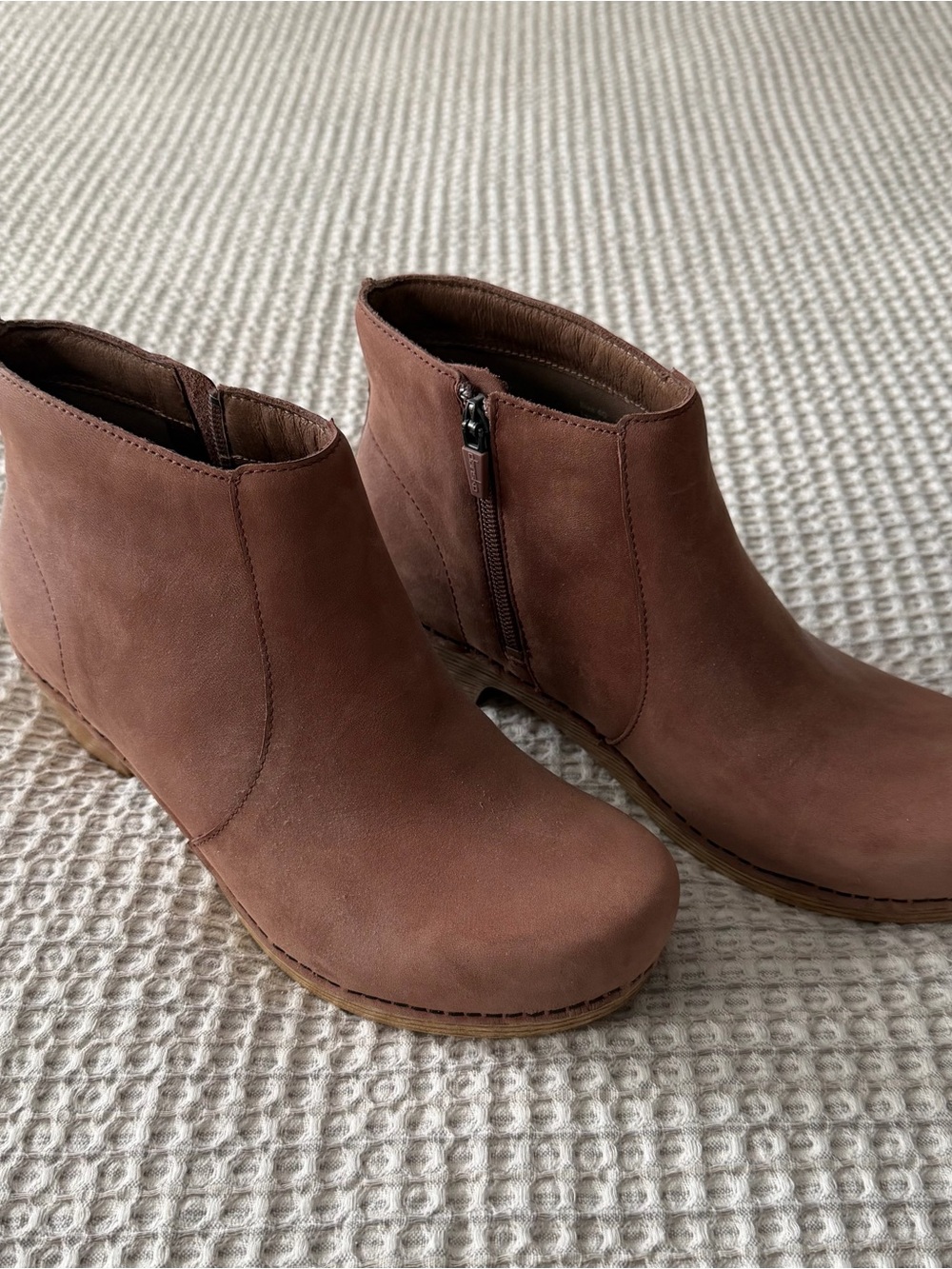 Dansko Women's Chestnut Brown Suede Ankle Booties with Side Zip